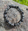Hämatit, Onyx + Edelstahl, elastisches Armband mit Naturstein, 8 mm