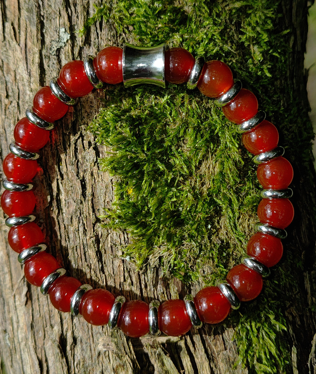 Karneol + Edelstahl, elastisches Armband mit Naturstein, 8 mm