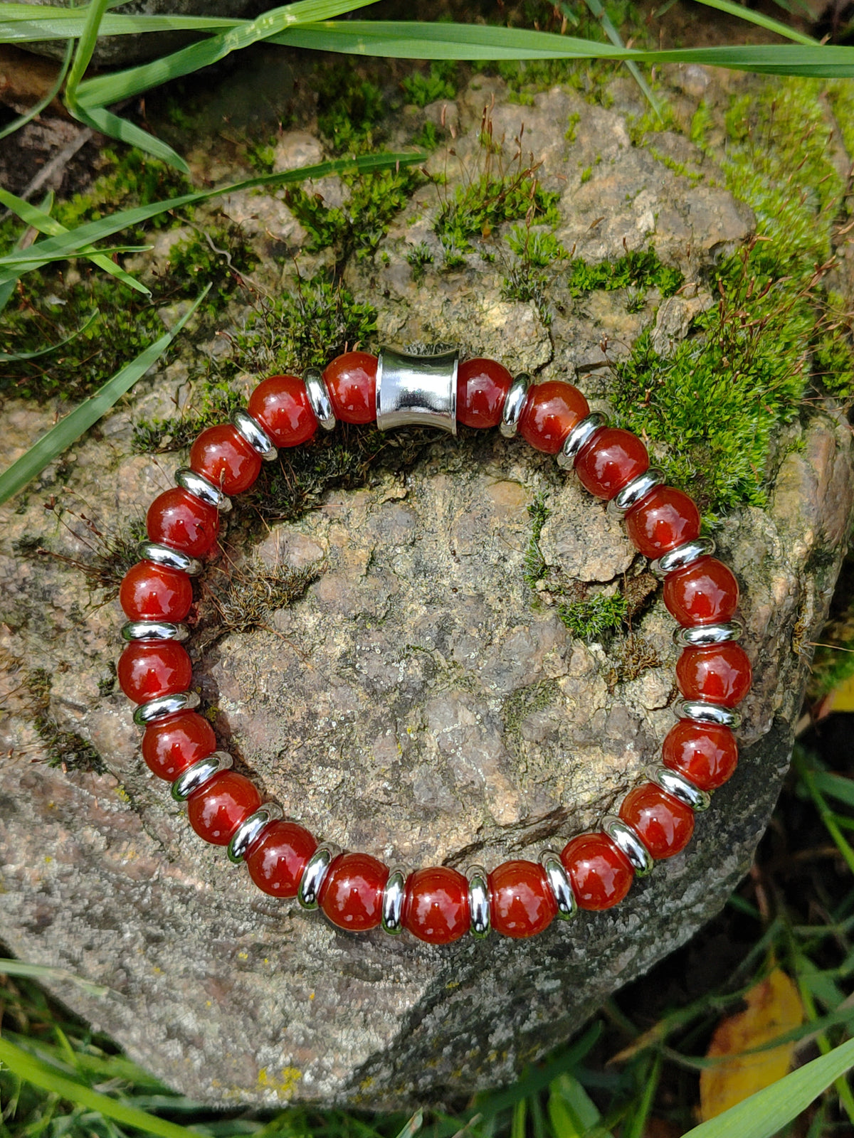 Karneol + Edelstahl, elastisches Armband mit Naturstein, 8 mm