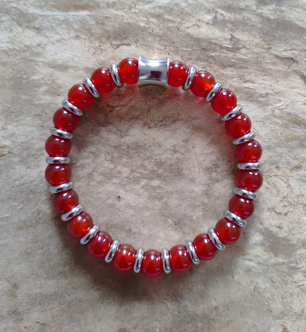 Karneol + Edelstahl, elastisches Armband mit Naturstein, 8 mm