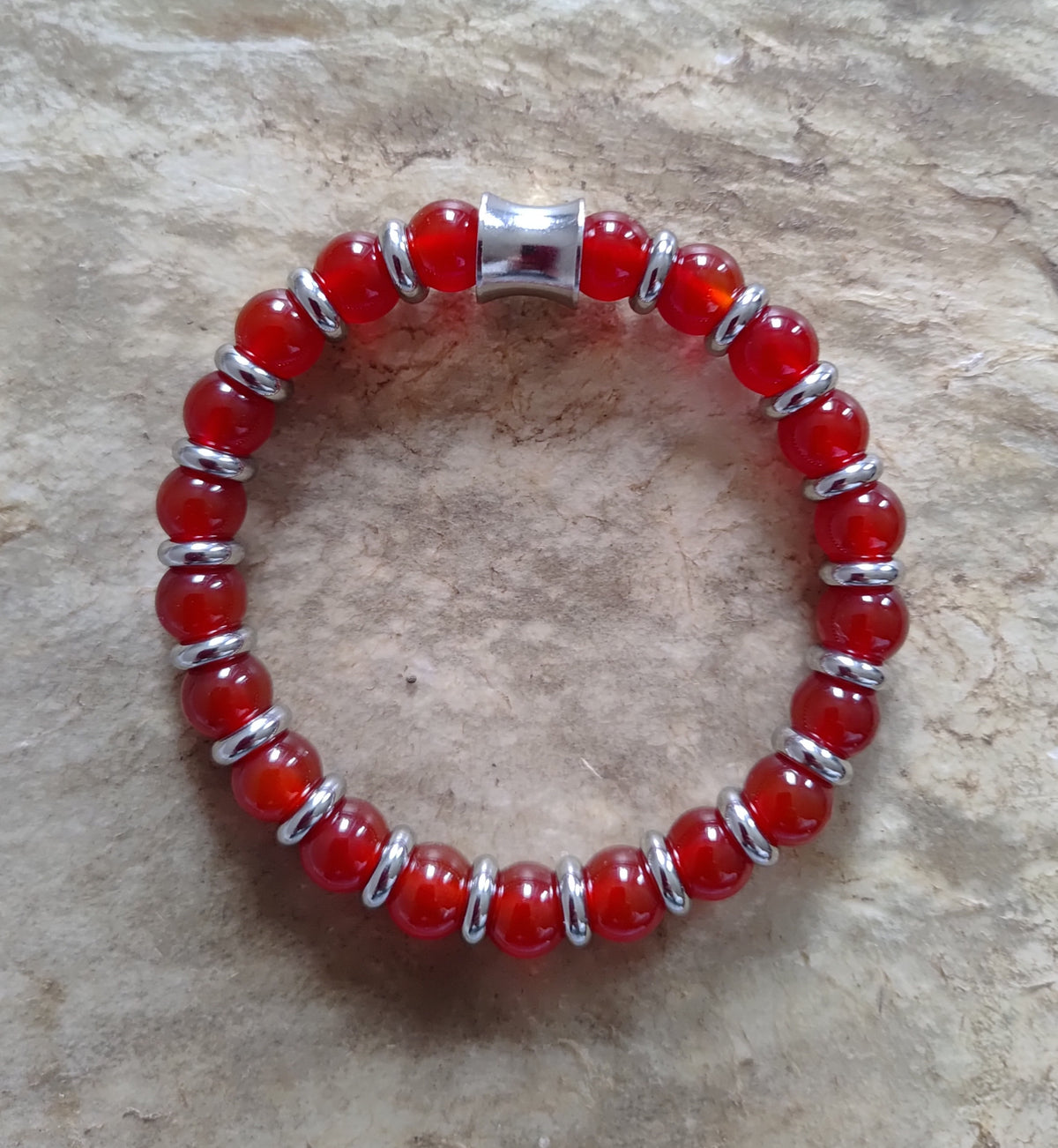 Karneol + Edelstahl, elastisches Armband mit Naturstein, 8 mm