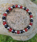 Karneol, Onyx + Edelstahl, elastisches Armband mit Naturstein, 6 mm
