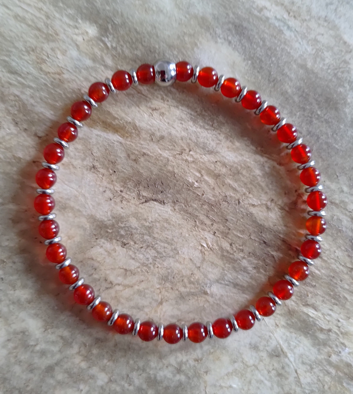 Karneol + Edelstahl, elastisches Armband mit Naturstein, 4 mm