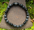 Onyx, Hämatit, Lavastein + Edelstahl, elastisches Armband mit Naturstein, 8 mm