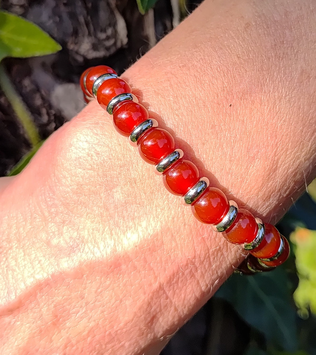Karneol + Edelstahl, elastisches Armband mit Naturstein, 8 mm