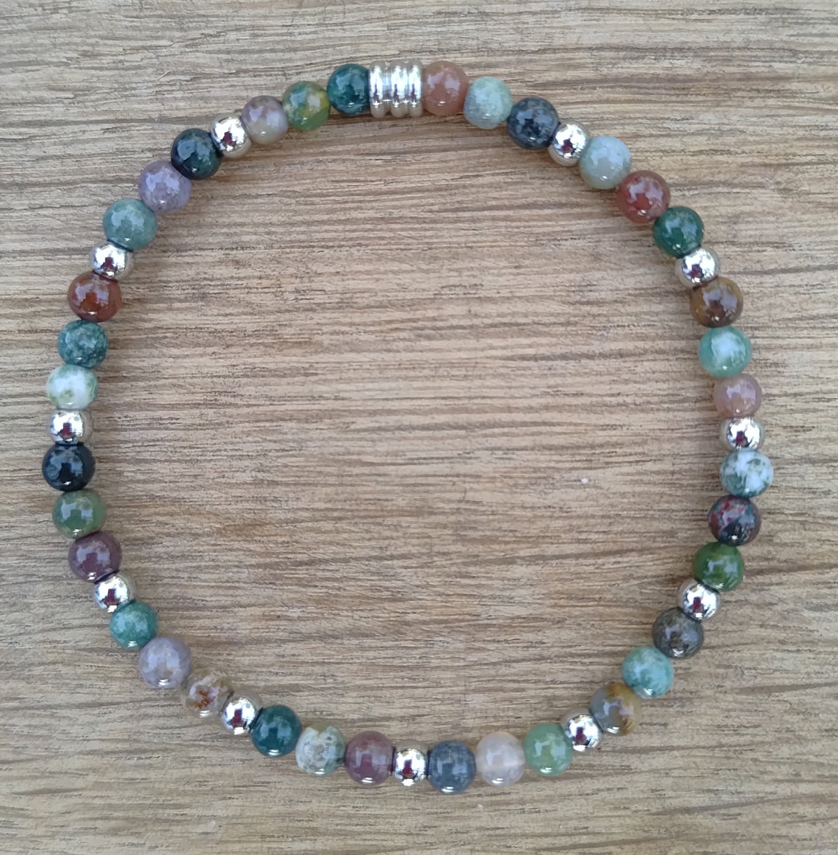 Indischer Achat + Edelstahl, elastische Armband mit Naturstein, 4 mm