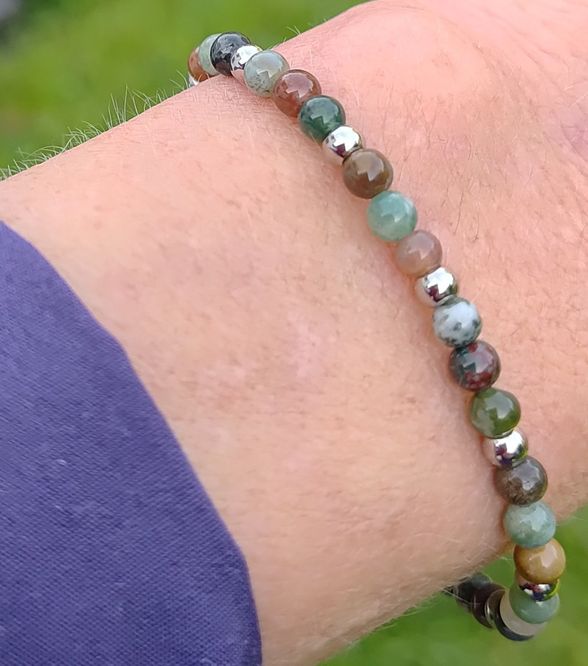 Indischer Achat + Edelstahl, elastische Armband mit Naturstein, 4 mm