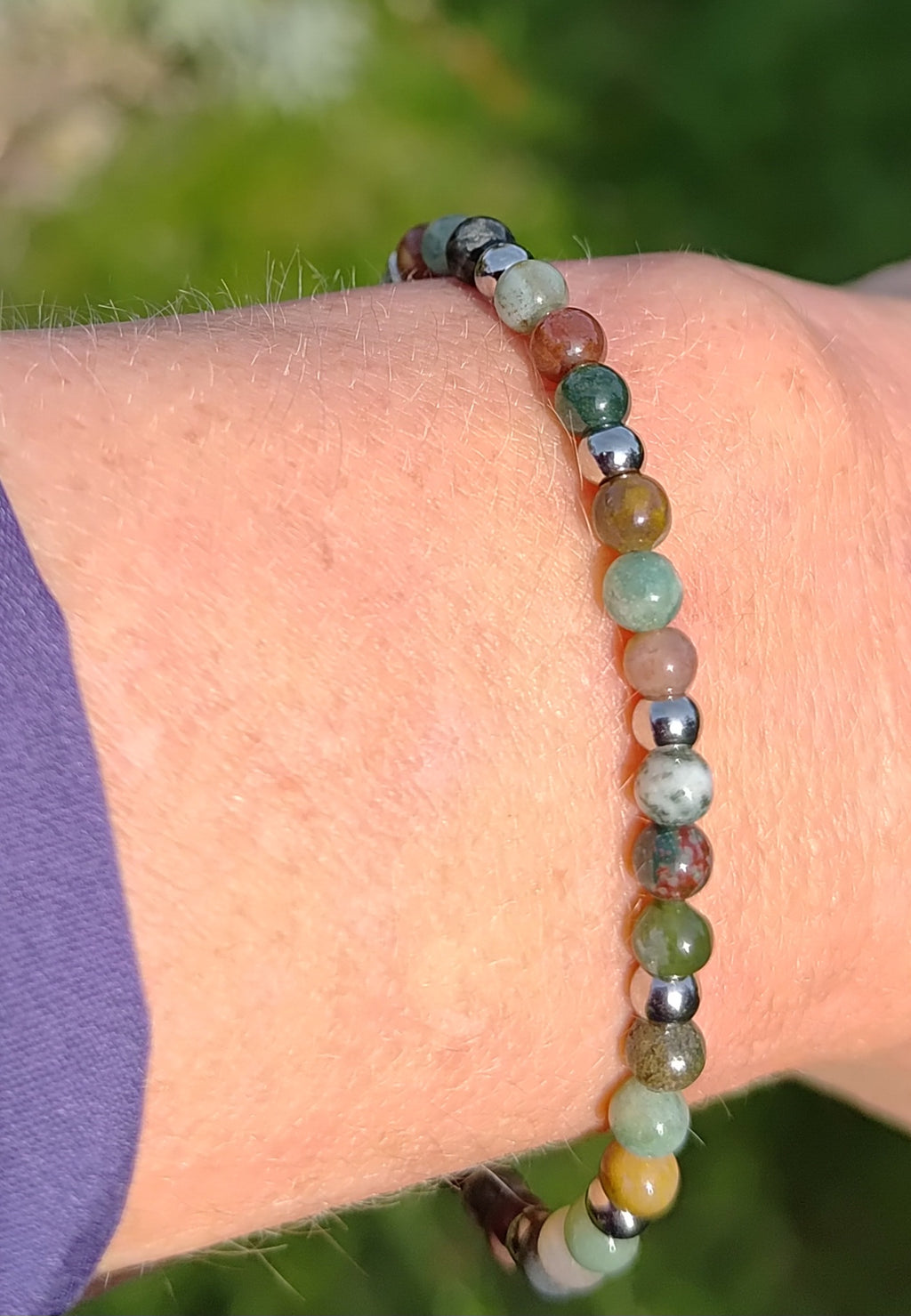 Indischer Achat + Edelstahl, elastische Armband mit Naturstein, 4 mm