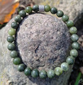 Grüne Jade + Edelstahl, elastisches Armband mit Naturstein, 6 mm