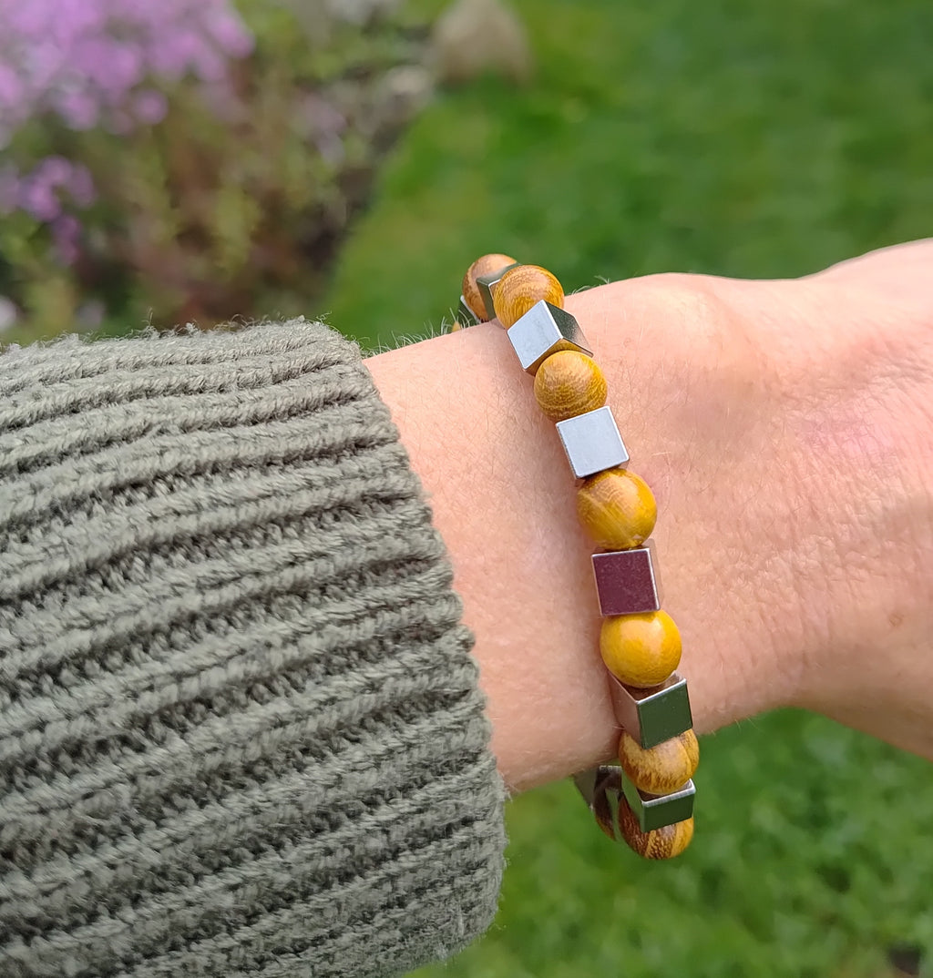 Sandelholz + Edelstahl, elastisches Armband, 8 mm