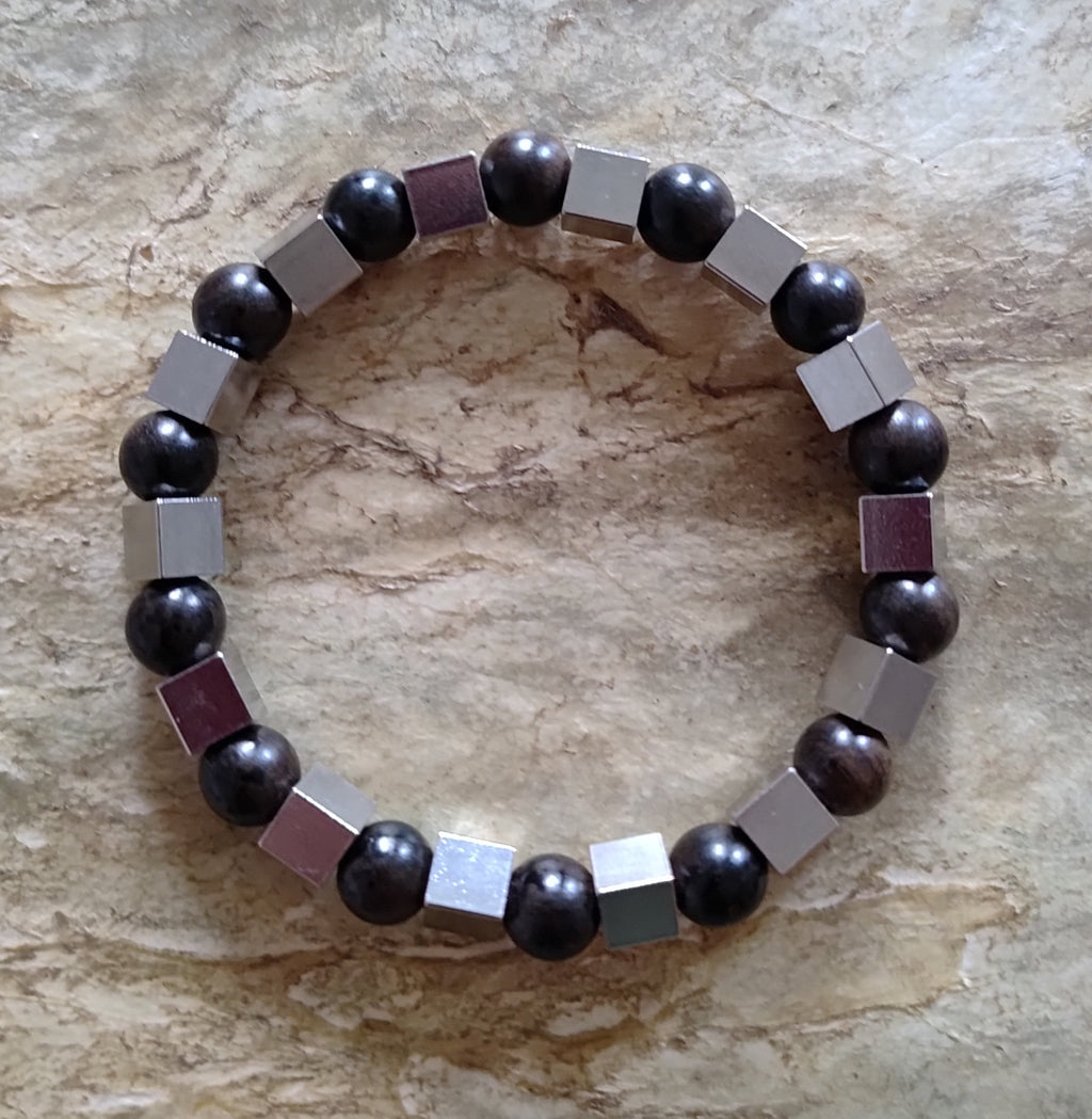 Sandelholz + Edelstahl, elastisches Armband, 8 mm