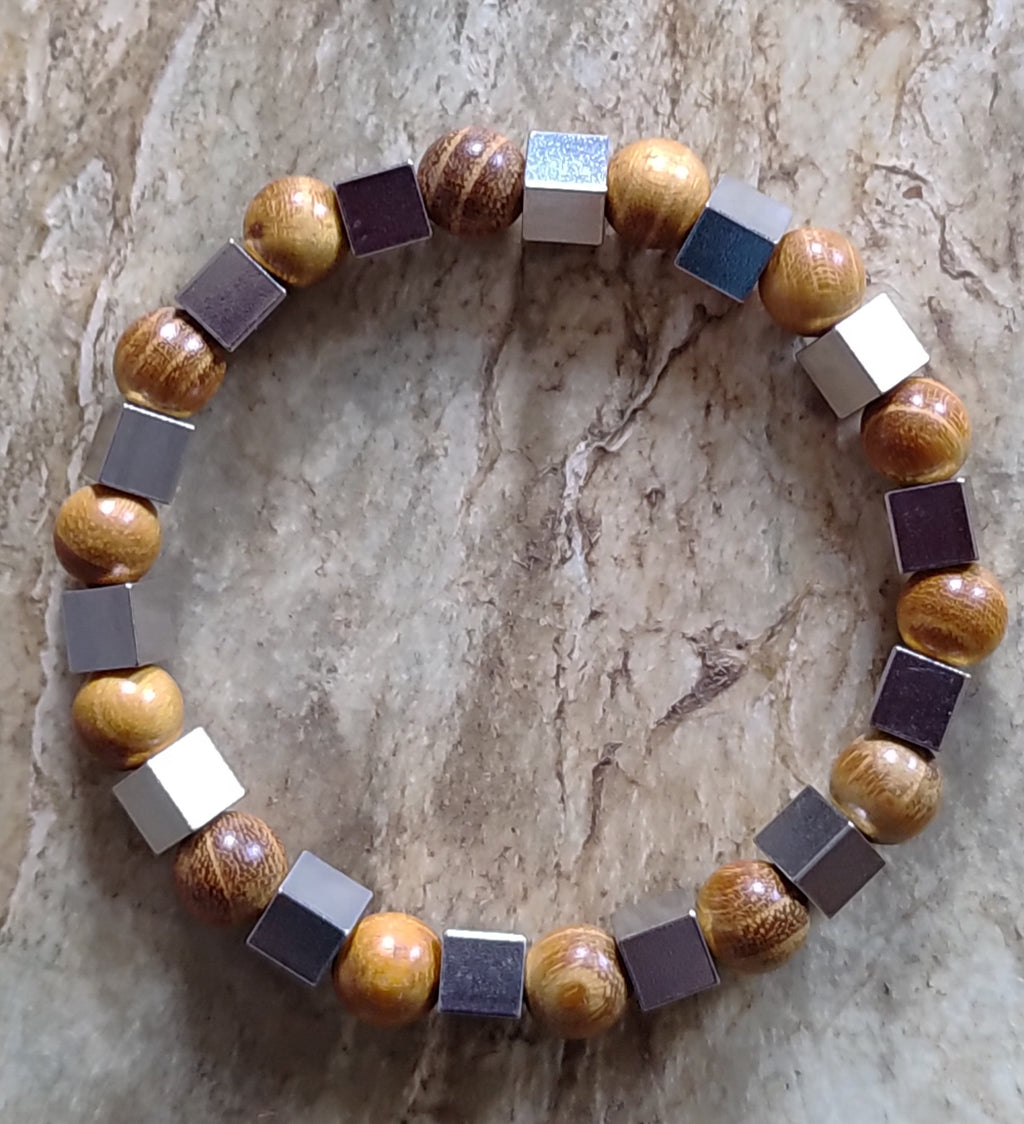 Sandelholz + Edelstahl, elastisches Armband, 8 mm