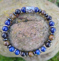 Lapislazuli, Sandelholz, Hämatit + Edelstahl, elastisches Armband mit Naturstein, 8 mm