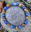 Lapislazuli, Tigerauge, Hämatit + Edelstahl, elastisches Armband mit Naturstein, 8 cm