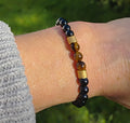 Onyx, Tigerauge + Edelstahl, elastisches Armband mit Naturstein, 6 mm