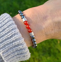 Hämatit, Karneol + Edelstahl, elastisches Armband mit Naturstein, 6 mm