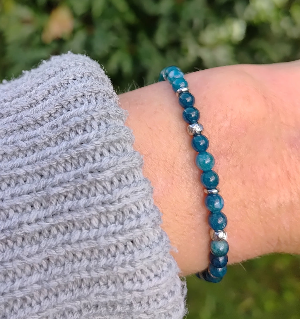 Apatit + Edelstahl, elastisches Armband mit Naturstein, 4 mm