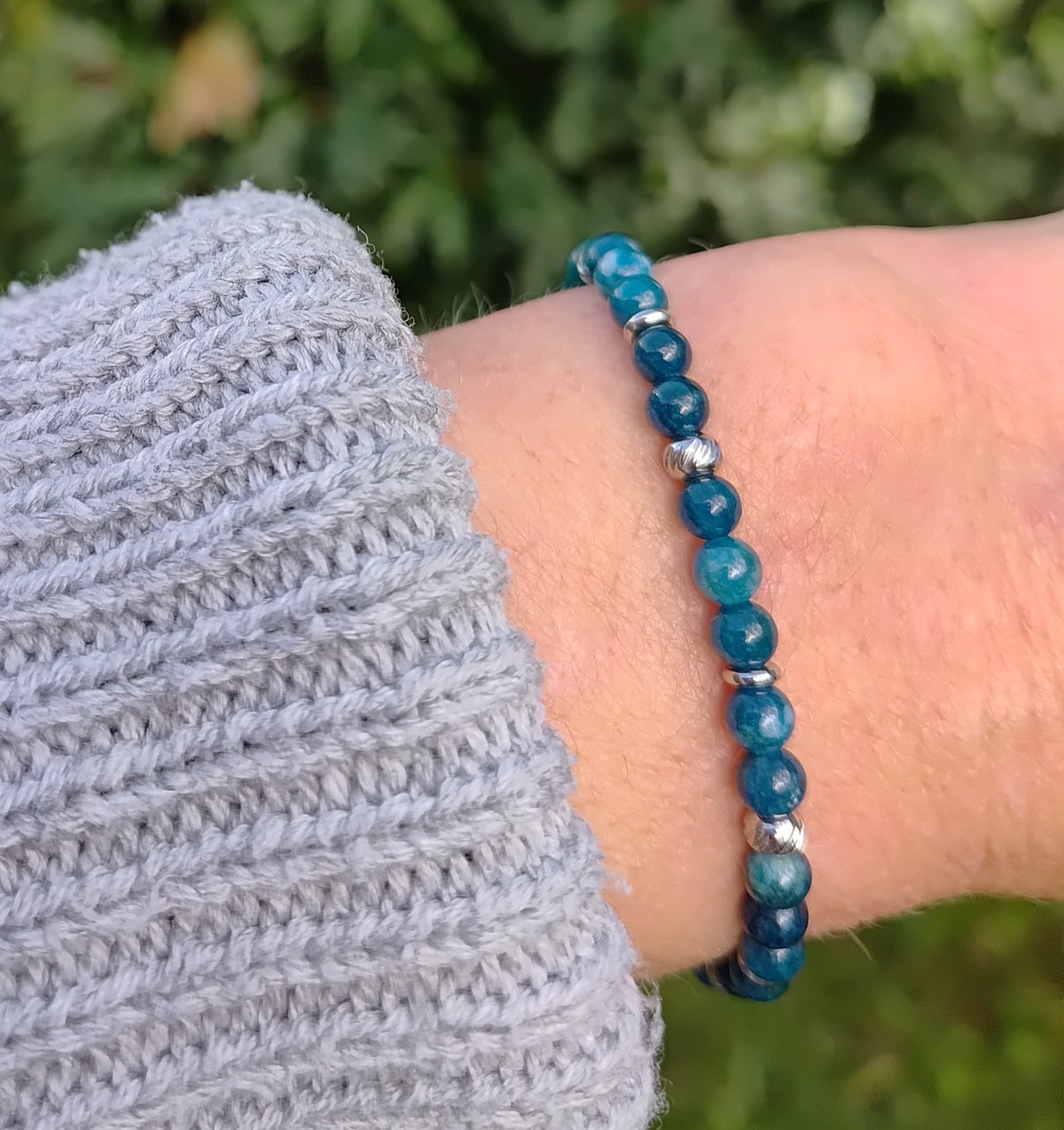 Apatit + Edelstahl, elastisches Armband mit Naturstein, 4 mm