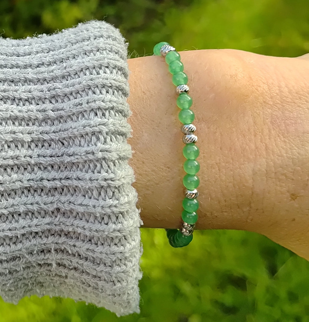 Aventurin + Edelstahl, elastisches Armband mit Naturstein, 4 mm