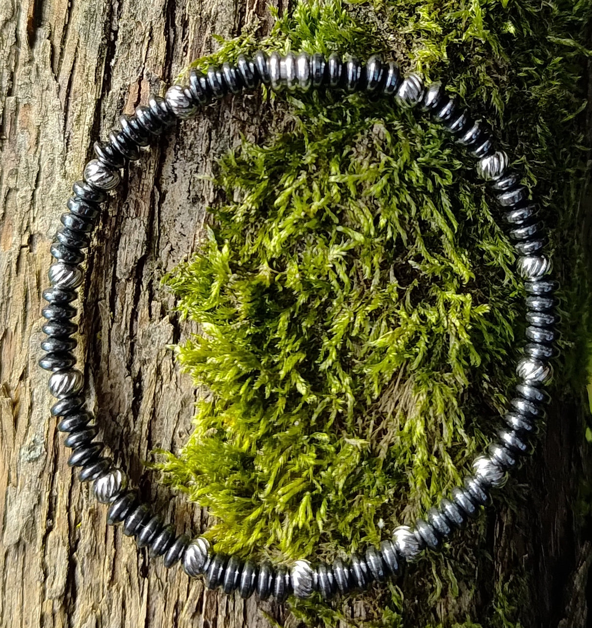 Hämatit + Edelstahl, elastisches Armband mit Naturstein, 4 mm