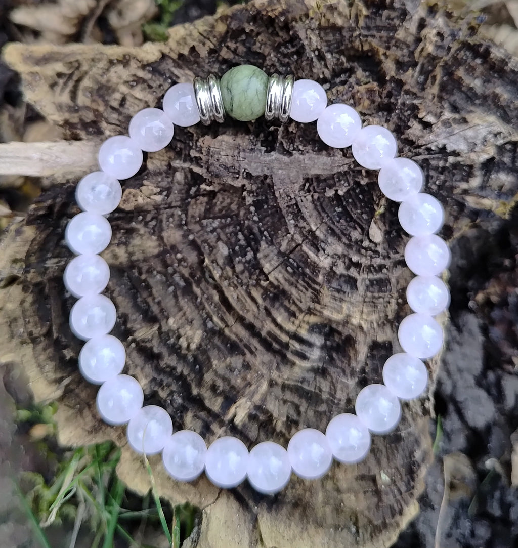 Rosenquarz, Jade + Edelstahl, elastisches Armband mit Naturstein, 6 mm
