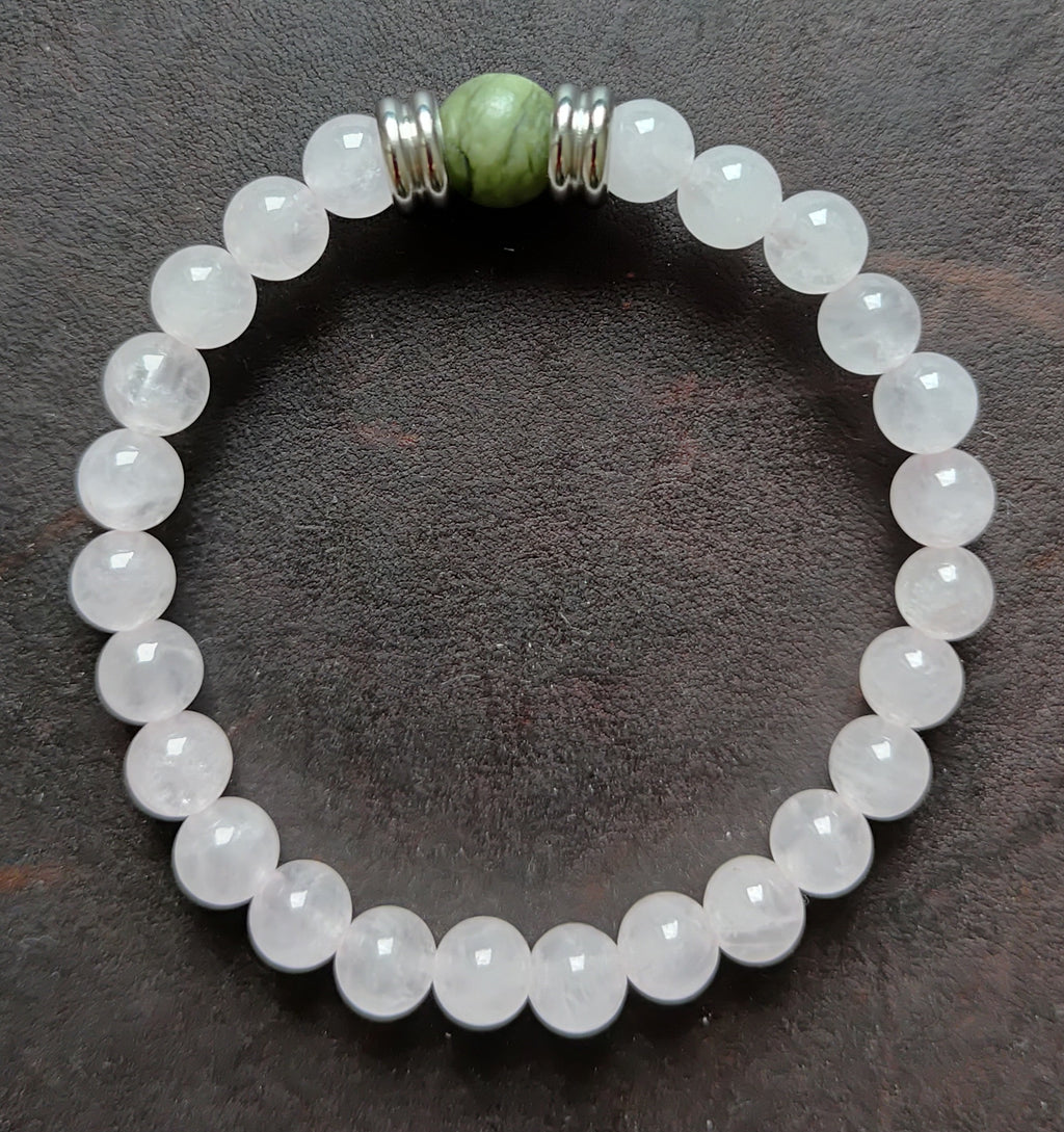 Rosenquarz, Jade + Edelstahl, elastisches Armband mit Naturstein, 6 mm