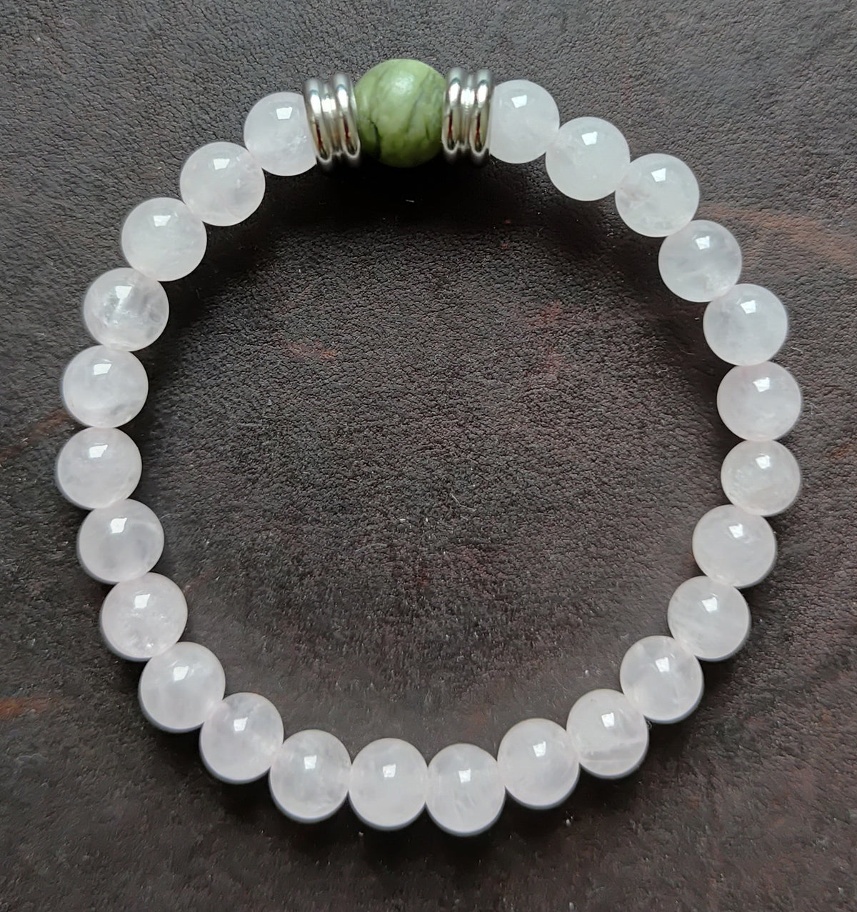Rosenquarz, Jade + Edelstahl, elastisches Armband mit Naturstein, 6 mm