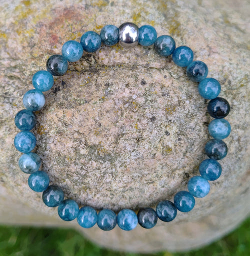 Apatit + Edelstahl, elastisches Armband mit Naturstein, 6 mm