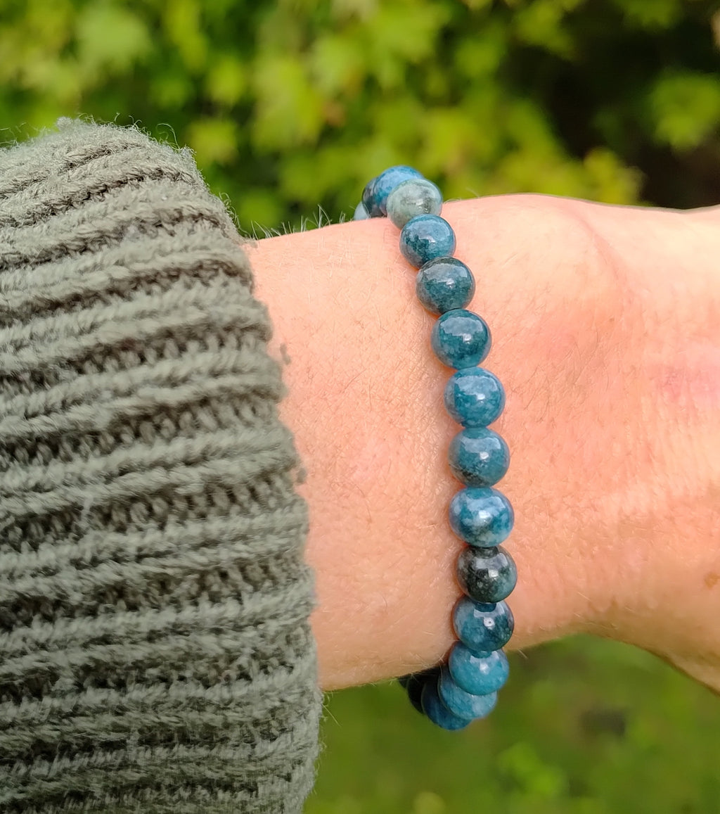 Apatit + Edelstahl, elastisches Armband mit Naturstein, 6 mm