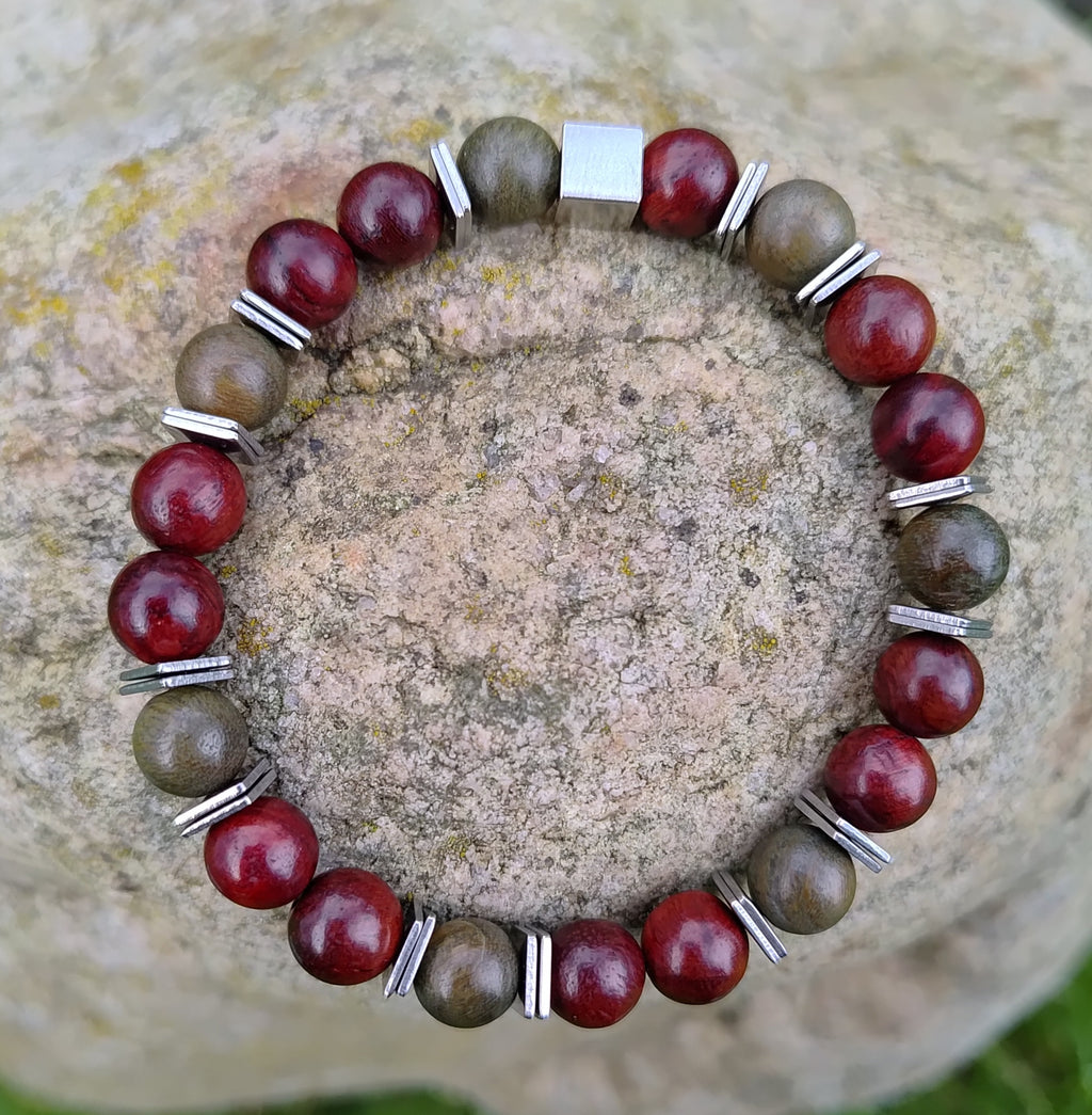 Sandelholz + Edelstahl, elastisches Armband, 8 mm