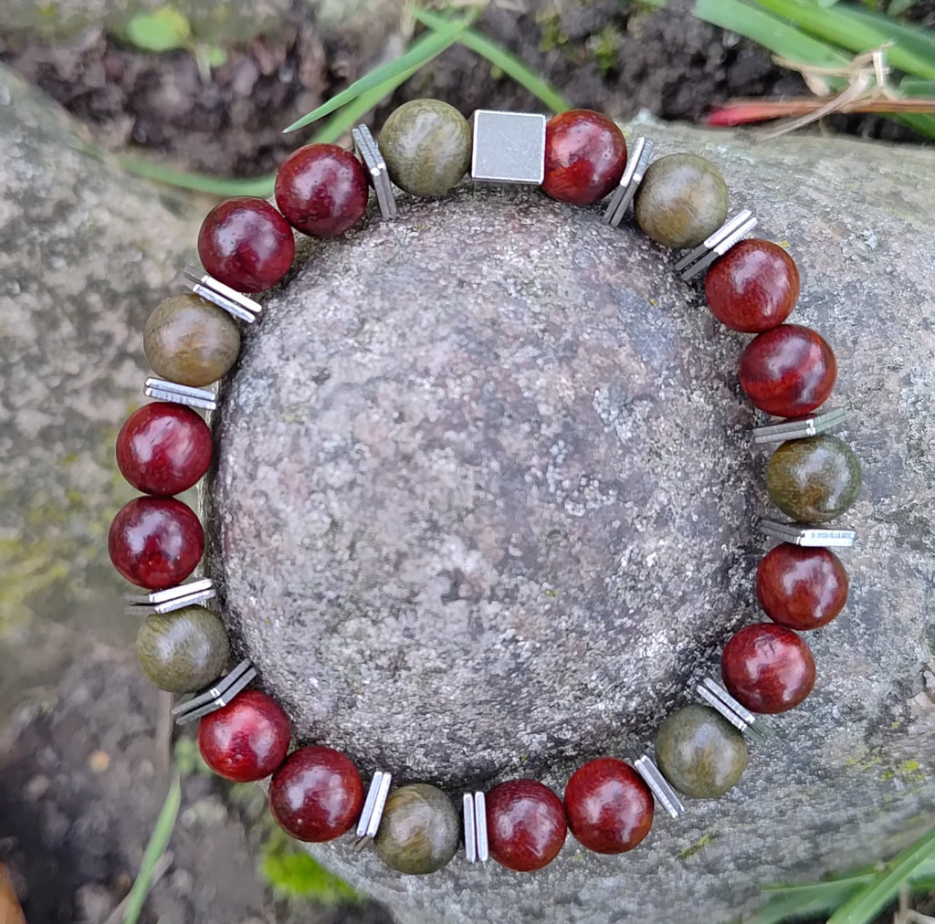 Sandelholz + Edelstahl, elastisches Armband, 8 mm