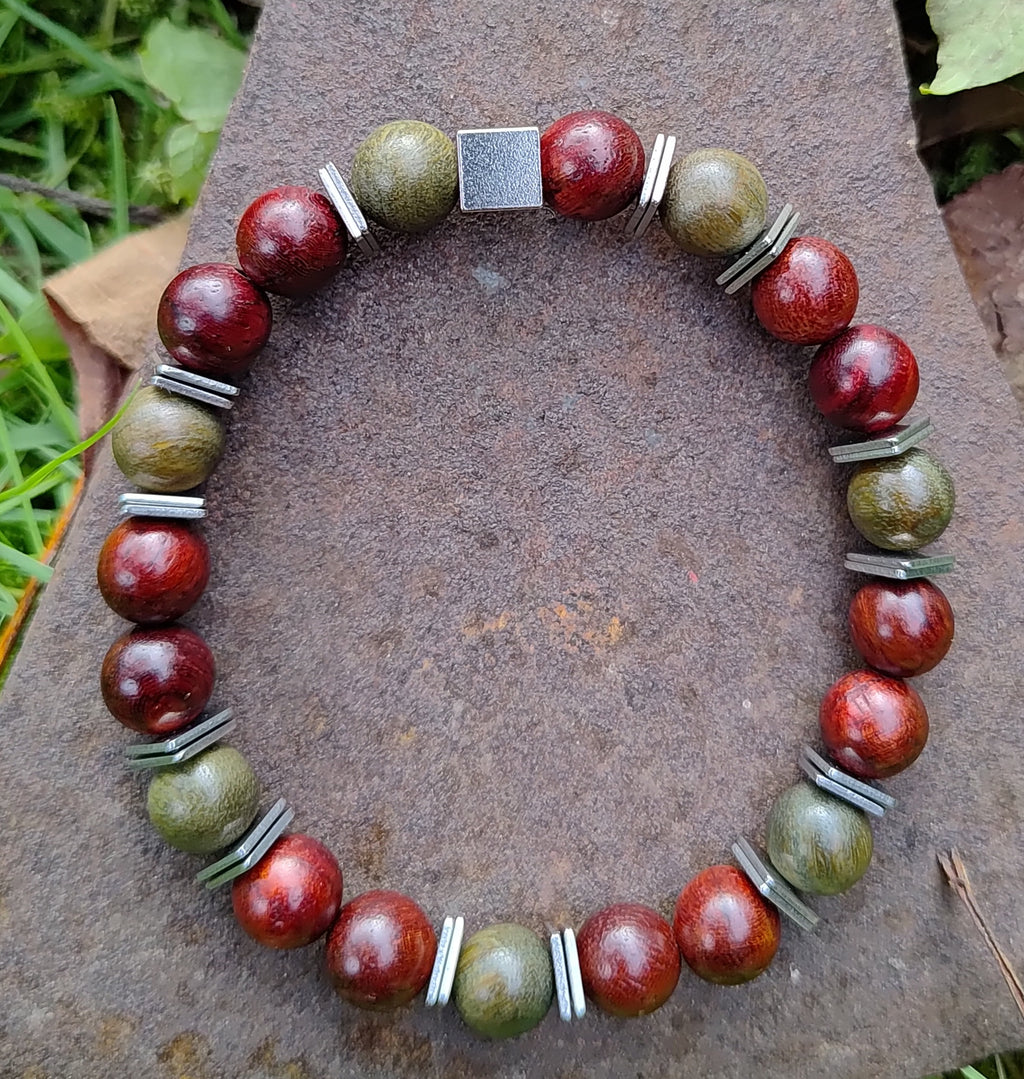 Sandelholz + Edelstahl, elastisches Armband, 8 mm