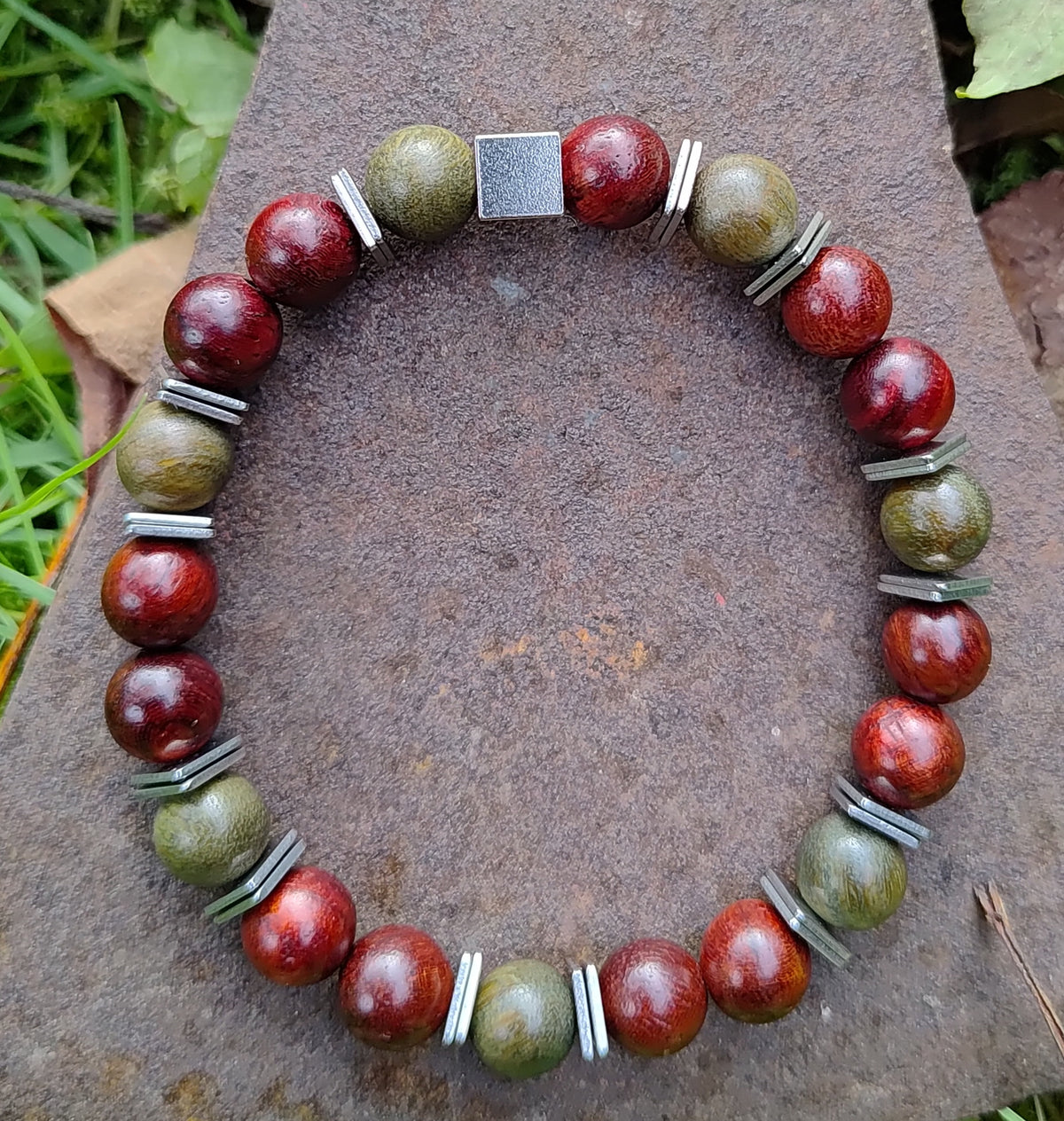 Sandelholz + Edelstahl, elastisches Armband, 8 mm