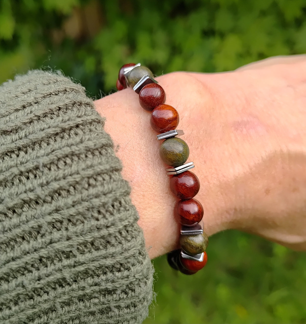 Sandelholz + Edelstahl, elastisches Armband, 8 mm